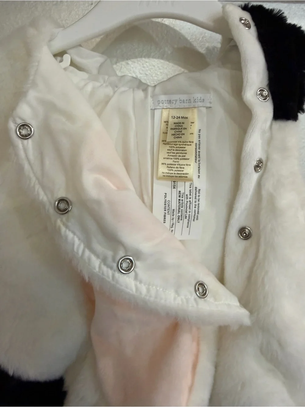 Pottery Barn Baby Plush Cow Halloween Costume - Cream & Black 12-24m